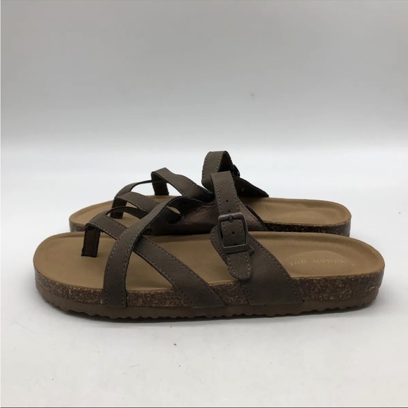 BNIB Madden Girl Womens jbartlet Leather Split Toe Casual Slide Mocha - Picture 3 of 4